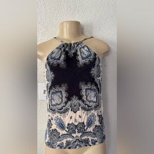 H&M Black and Blue Patterned Blouse sexy casual basic